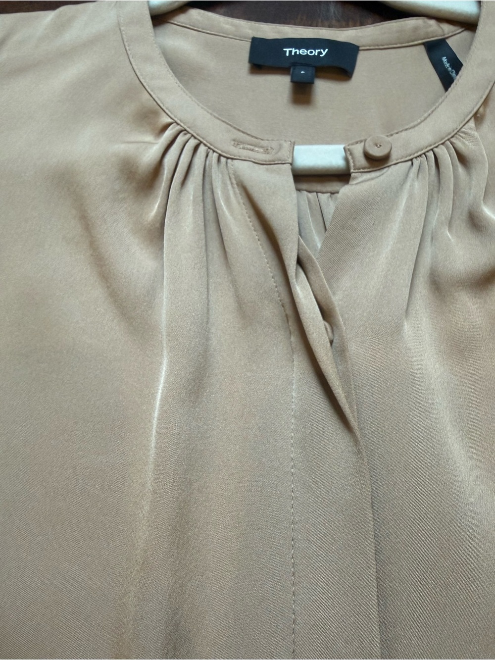 Theory Camel Tan Long-Sleeve Silk Blouse NWT - Picture 4 of 7